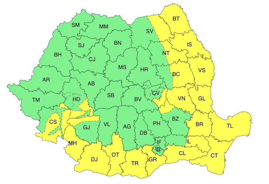 Cod galben de intensificări ale vântului și ninsori viscolite în mai multe zone din țară!