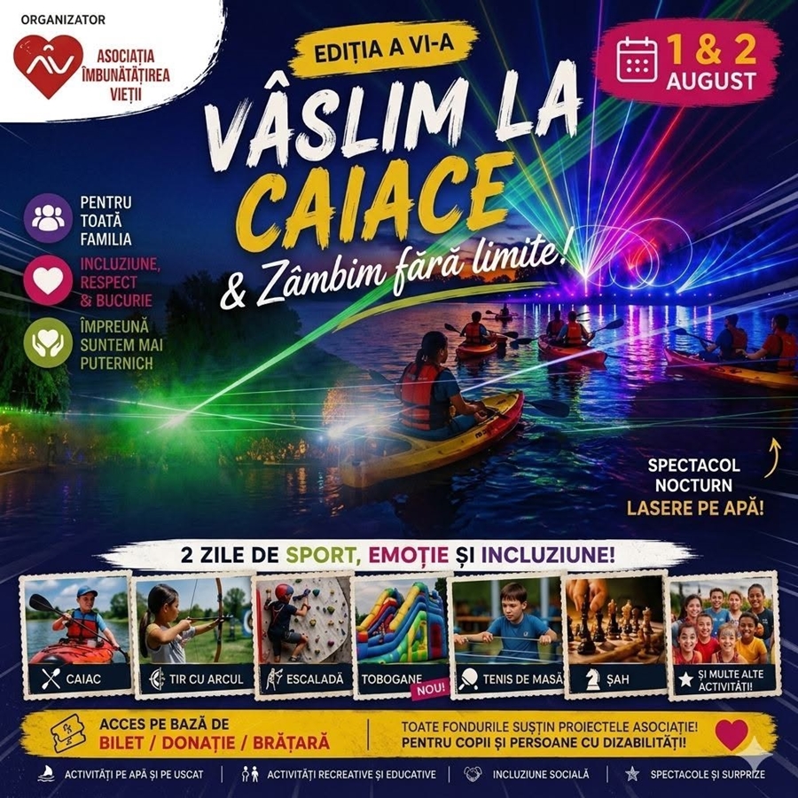 “Vâslim la caiace și zâmbim fără limite”, ediția a VI-a, un weekend dedicat incluziunii și bucuriei la Buzău