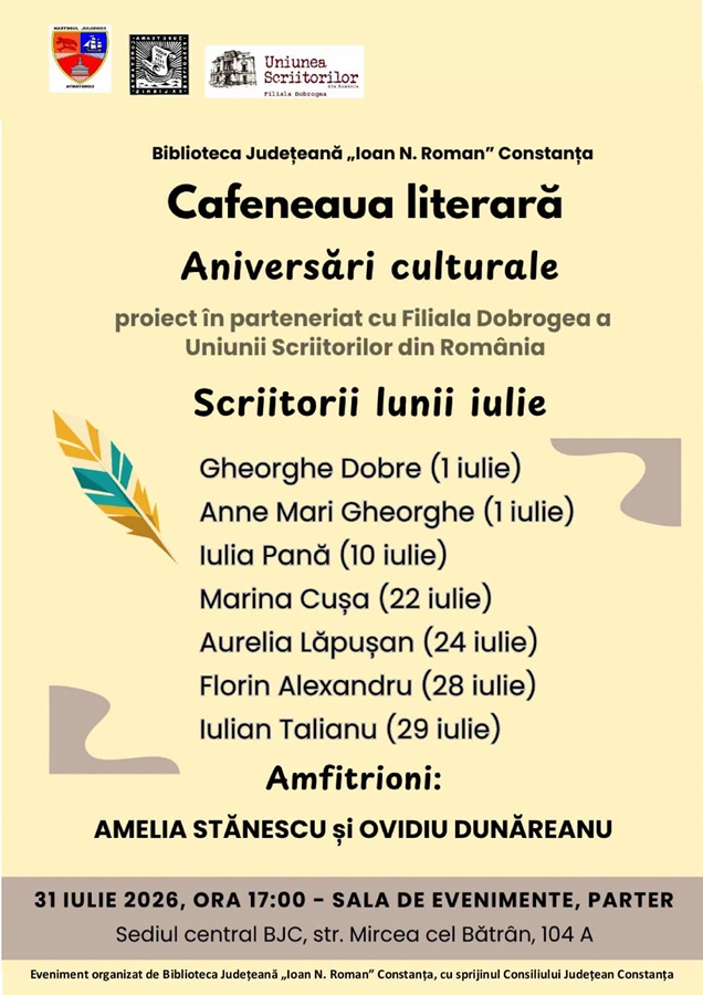 Întâlnire cu literatura dobrogeană: scriitorii lunii iulie, sărbătoriți la Biblioteca Județeană