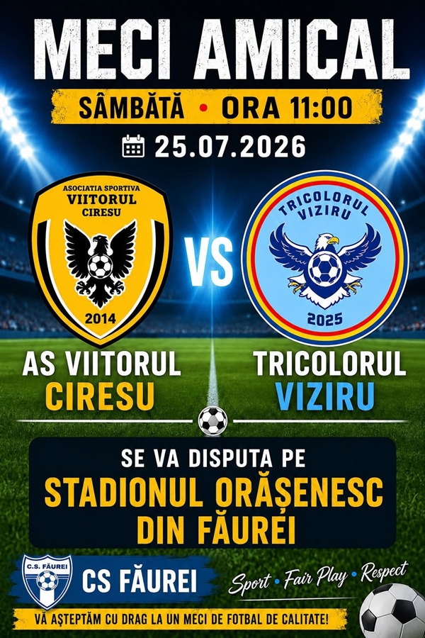 Sâmbăta aceasta, la Făurei, meci amical AS Viitorul Cireșu – Tricolorul Viziru