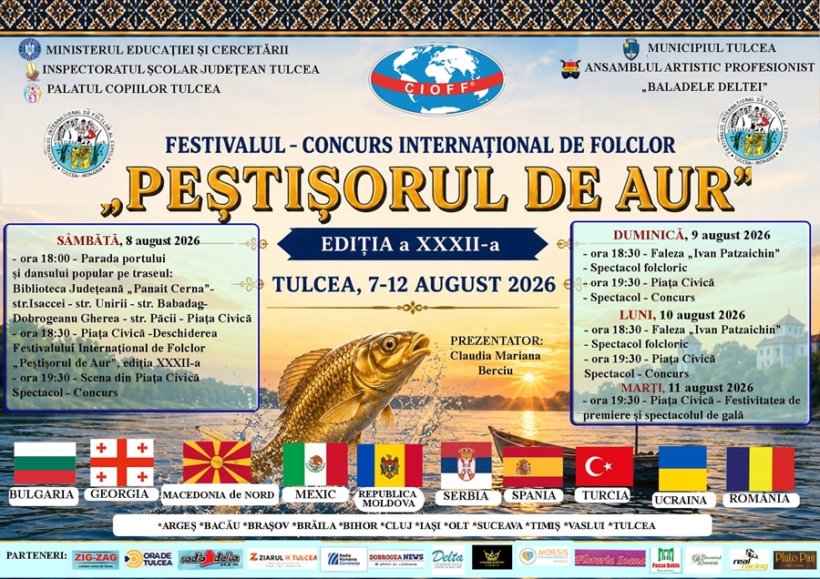 Tulcea găzduiește cea de-a XXXII-a ediție a Festivalului-Concurs Internațional de Folclor “Peștișorul de Aur”
