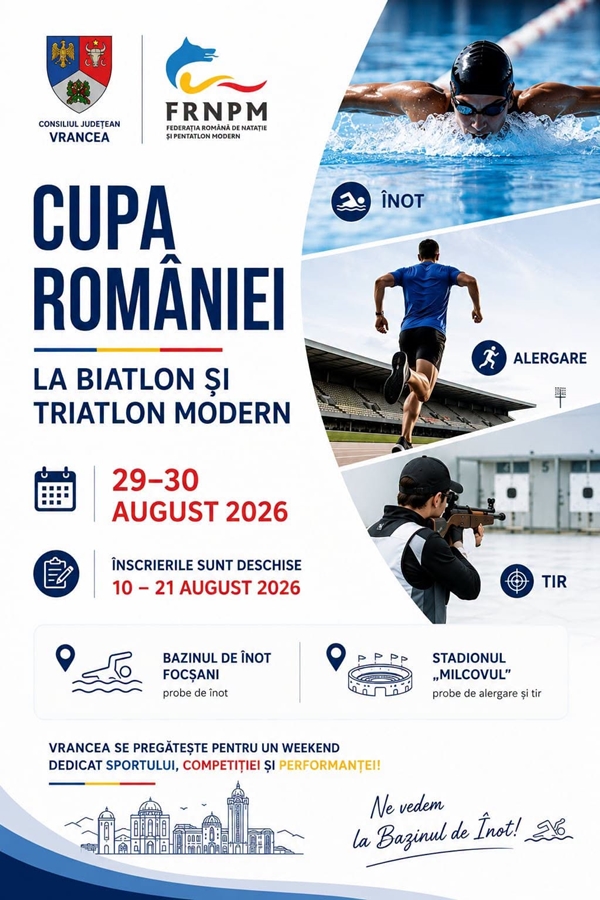 Premieră sportivă în Vrancea! Focșaniul găzduiește Cupa României la Biatlon și Triatlon Modern