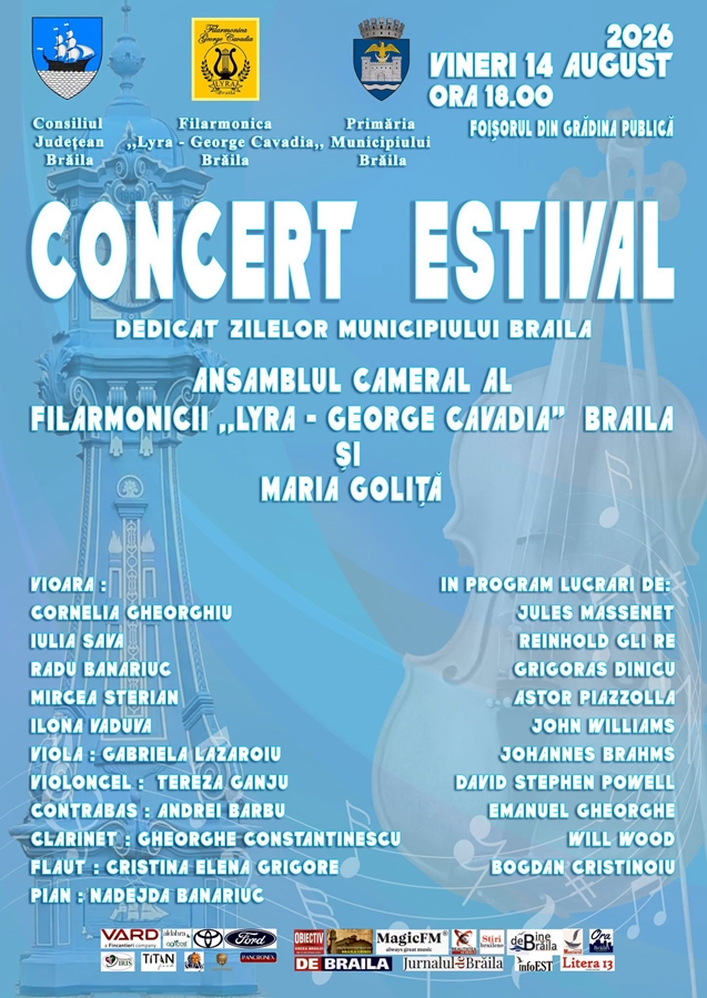 Filarmonica “Lyra-George Cavadia” sărbătorește Zilele Brăilei printr-un concert estival în aer liber