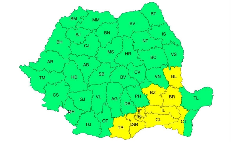 Cod Galben valabil astăzi în mai multe județe din țară
