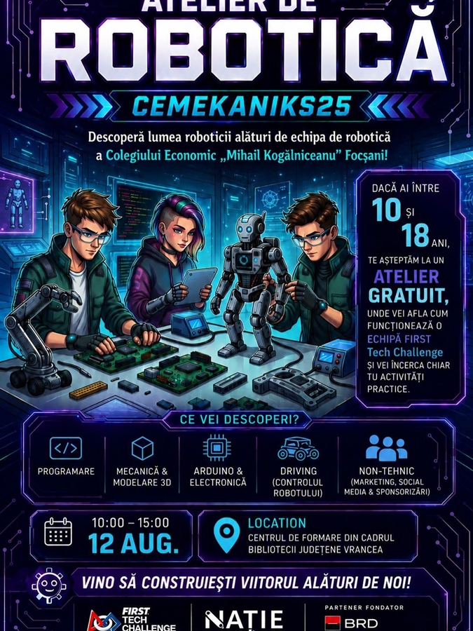 Atelier gratuit de robotică pentru copii și adolescenți, la Focșani. Participanții vor putea construi și programa un robot