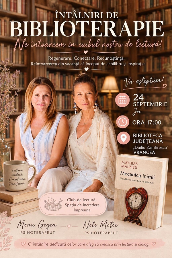 Când ultima pagină nu înseamnă sfârșitul poveștii. “Întâlnirile de Biblioterapie” revin la Biblioteca Județeană din Vrancea