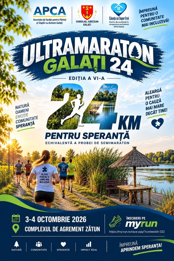 Gălățenii sunt chemați la alergat! Ultramaraton Galați 24 revine la Zătun. O nouă ediție, dedicată copiilor și tinerilor cu autism
